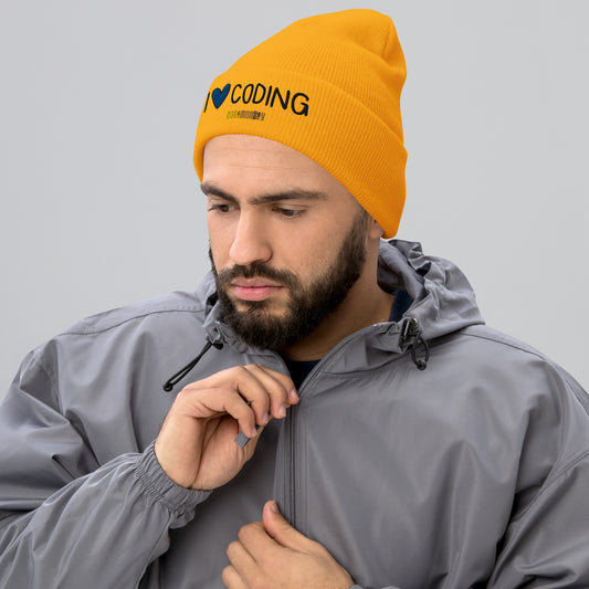 "I Love Coding" Cuffed Beanie | Yellow