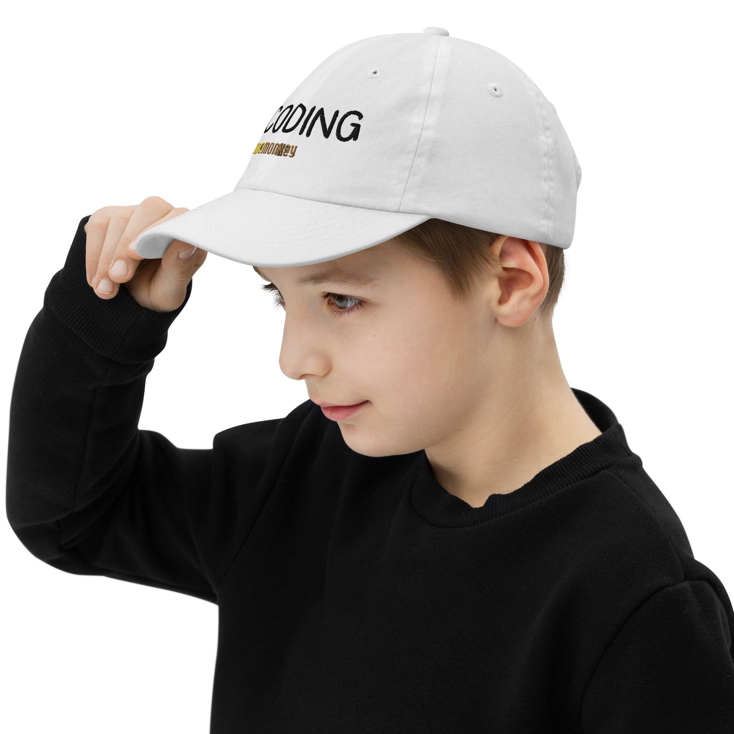 "I Love Coding" Youth Baseball Cap | Valucap VC300Y | Blue Heart