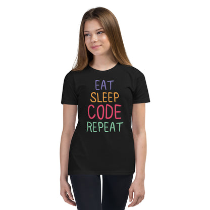 "Eat, Sleep, Code, Repeat" Youth Staple Tee | Bella + Canvas 3001Y