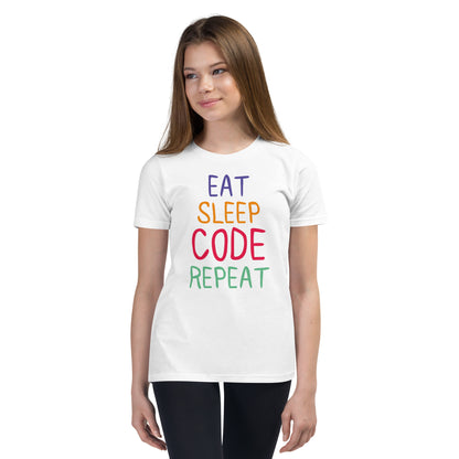 "Eat, Sleep, Code, Repeat" Youth Staple Tee | Bella + Canvas 3001Y